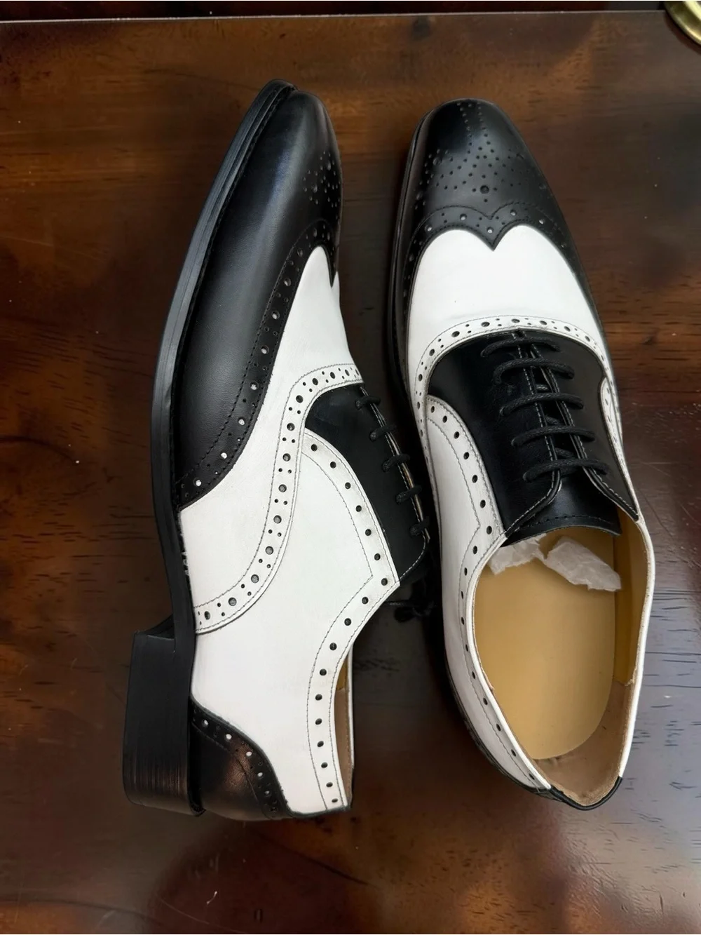 Men's Black & White Two-Tone Leather Wingtip Oxfords Handcrafted